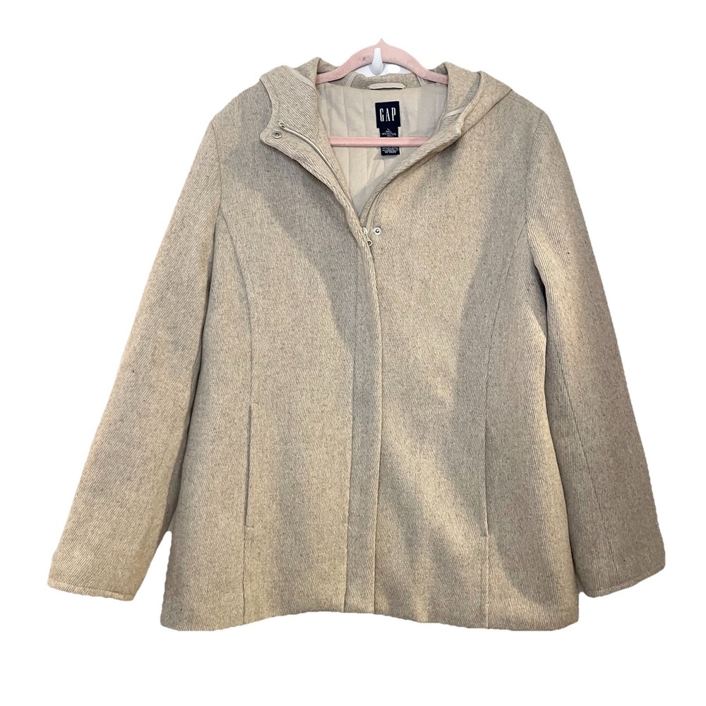 Vintage Gap Jacket Beige 2001 Y2K Zip Pea Coat Wool Blend‎ Soft Coastal Minimal